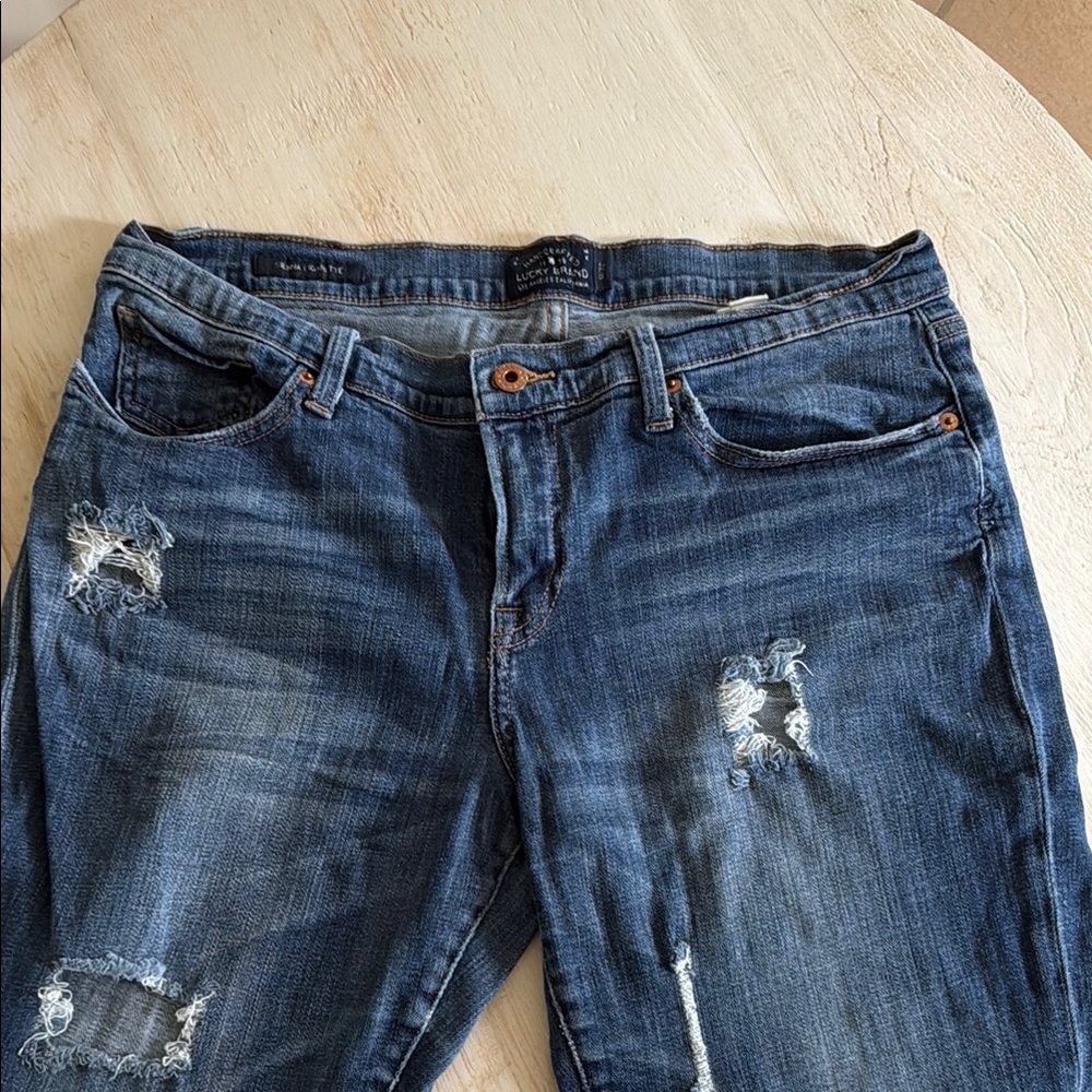 Lucky Brand Sienna Cigarette Distressed Boyfriend Jeans with stretch 14/32